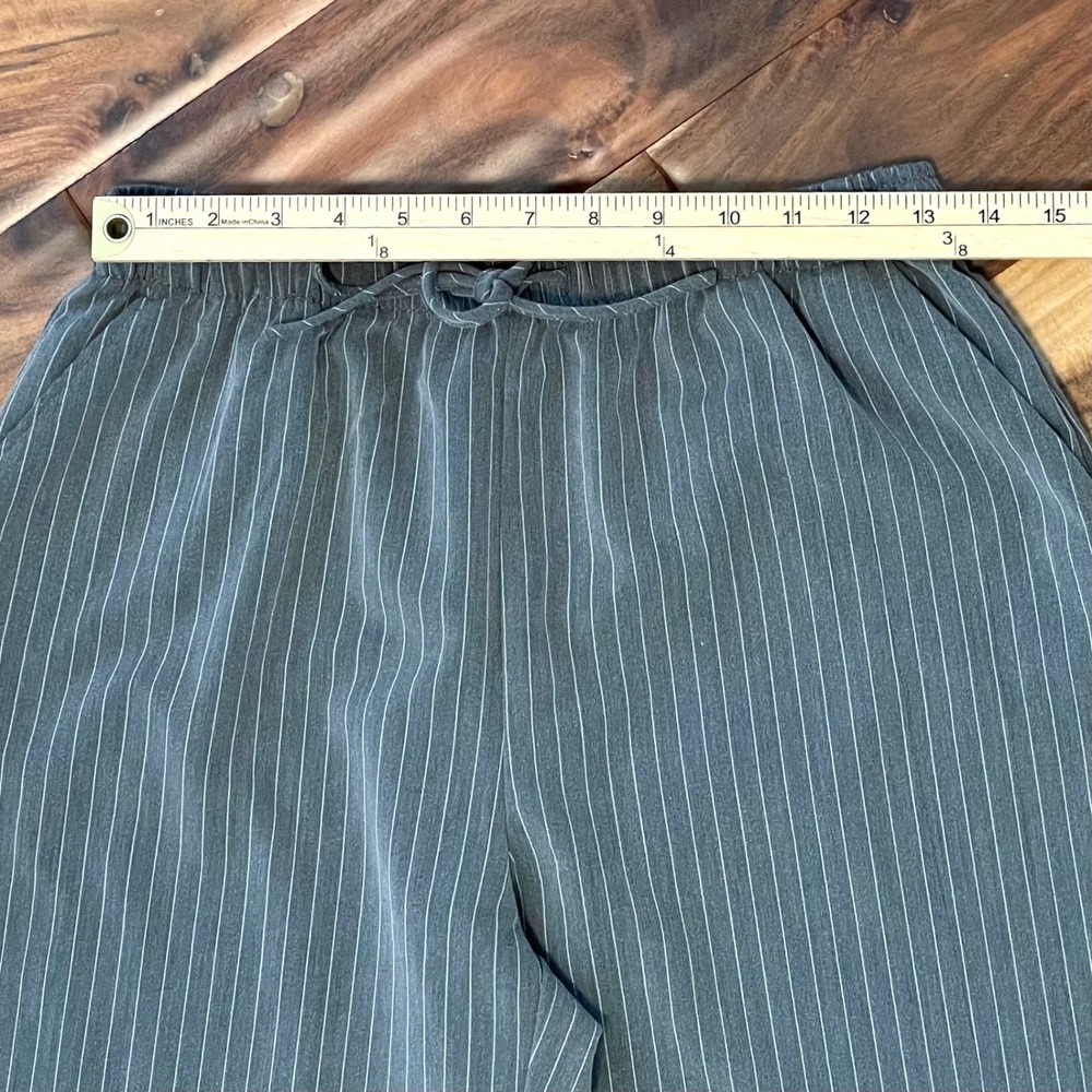 Blenca Size Medium Gray Wide Leg Pinstripe Drawstring Trouser Elastic Waist - Picture 2 of 9